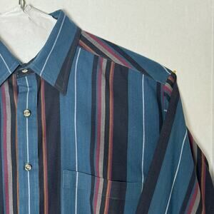 Savile Row Traditions Men’s L Button Front Shirt Blue Multicolor Vertical Stripe